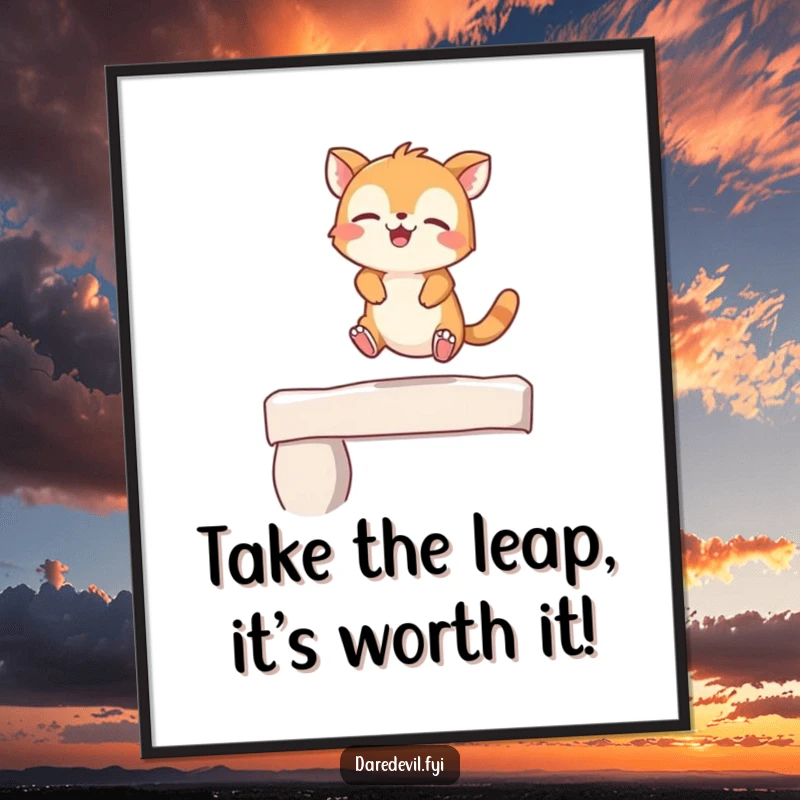 Funny Free Printable Wall Art, giggling animal character leaping with abandon off a small ledge, cheerful DIY decor.