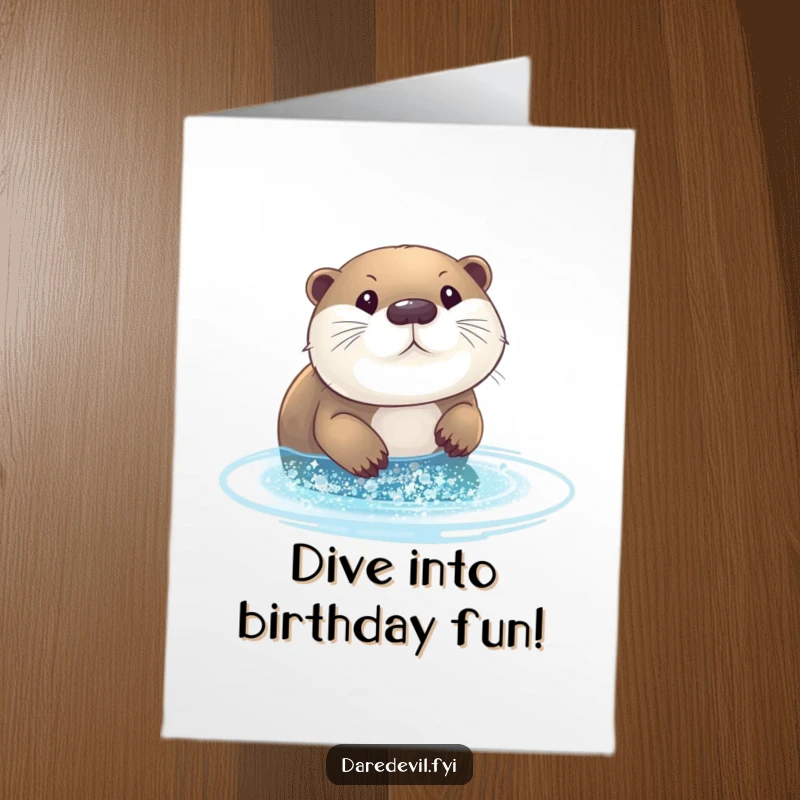 Funny Free Printable Birthday Card: A curious otter gleefully belly-flops into a dazzling pool of shimmering glitter!