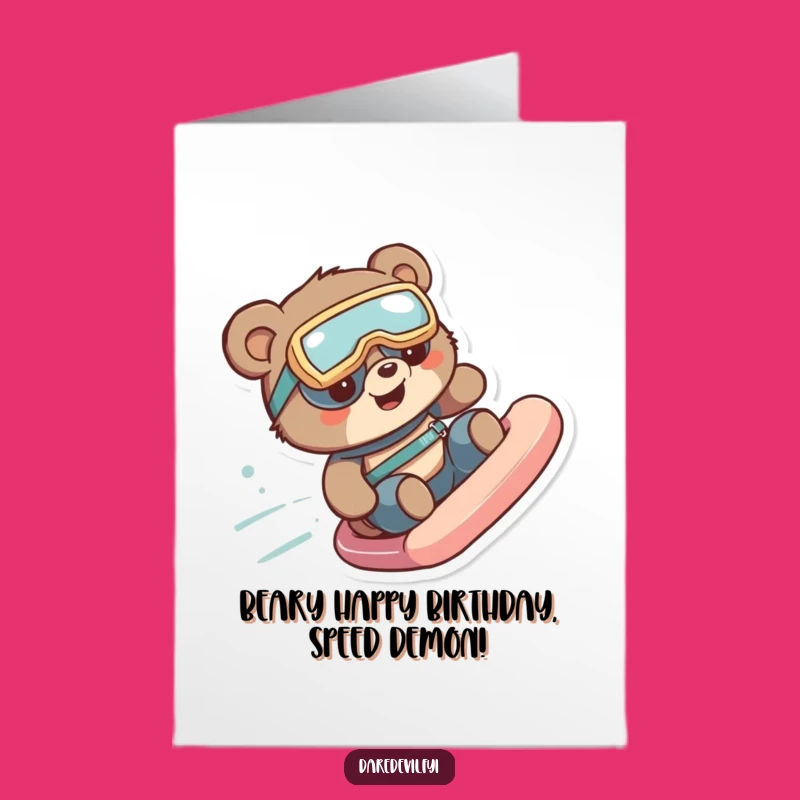 Free Printable Birthday Card: Humorous Bear on Slide, Funny Downloadable Gift for Kids