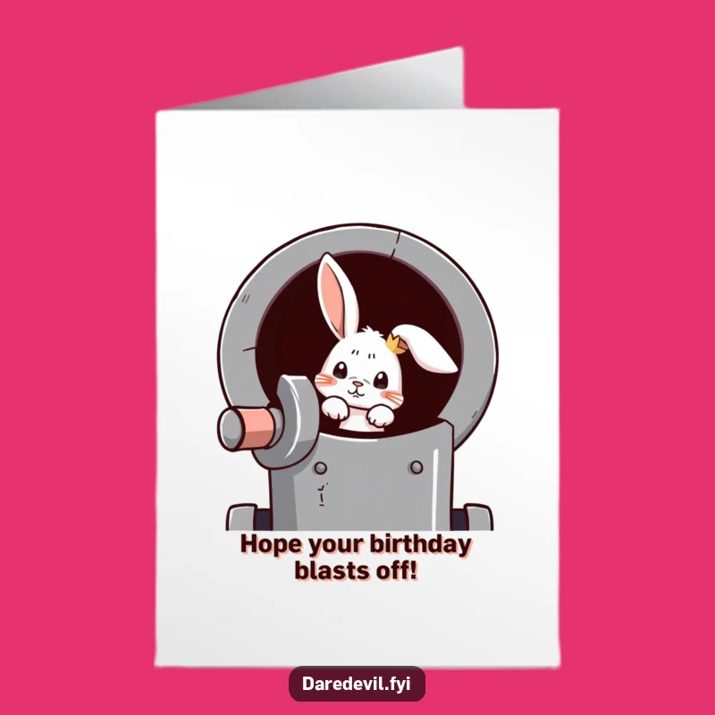 Free Printable Rabbit Cannon Birthday Card: Launching Fun for a Blast of a Day