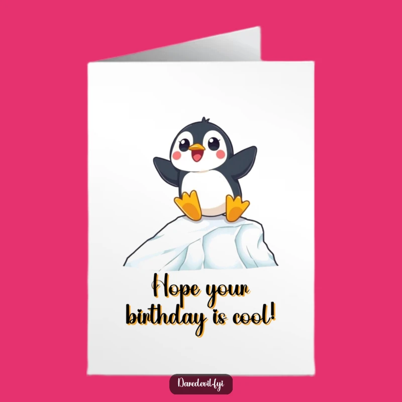 Free Printable Penguin Birthday Card: Funny Ice Ramp Downloadable Gift