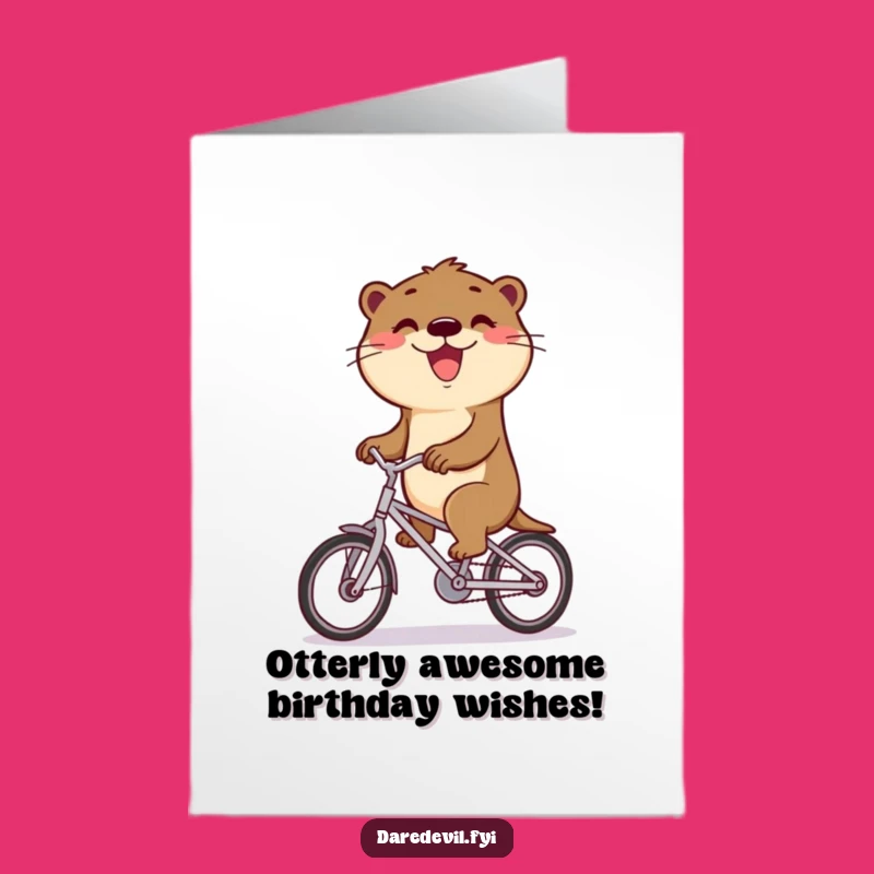 Free Printable Birthday Card: Otter on Bike, Humorous Downloadable Gift for Cyclists
