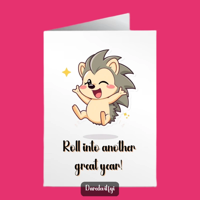 Funny Free Printable Birthday Card: Energetic Hedgehog Somersault Printable Greeting Card - DIY Gift