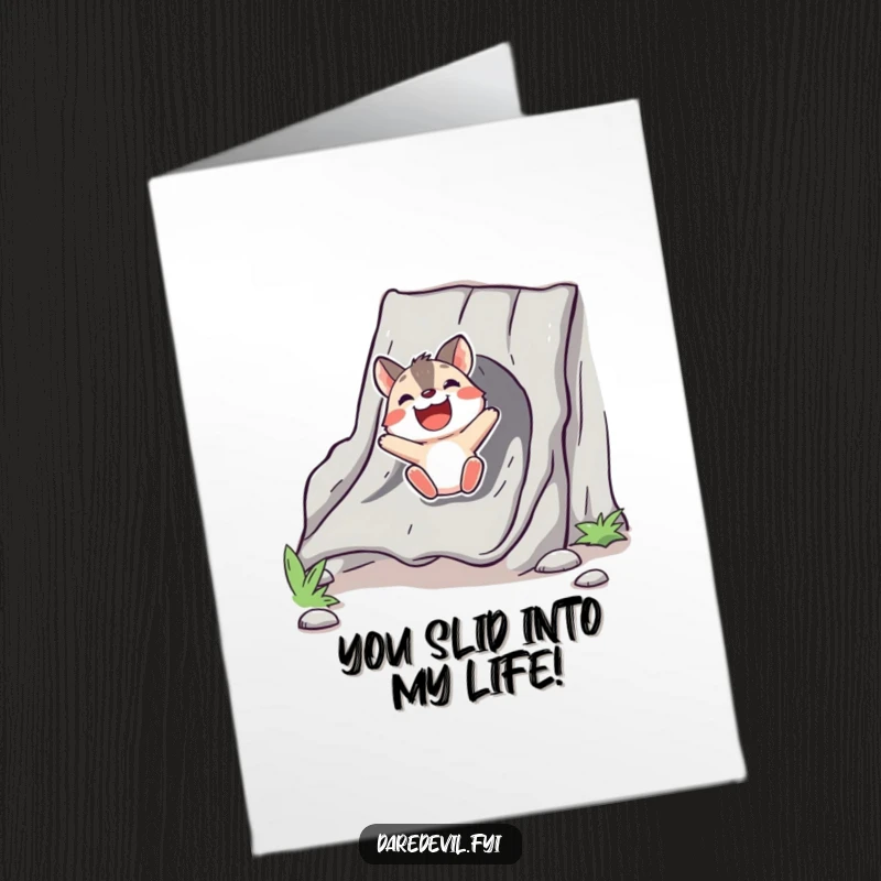 Funny Free Printable Birthday Card, bold animal character joyfully sliding down a chute, perfect for a downloadable gift.
