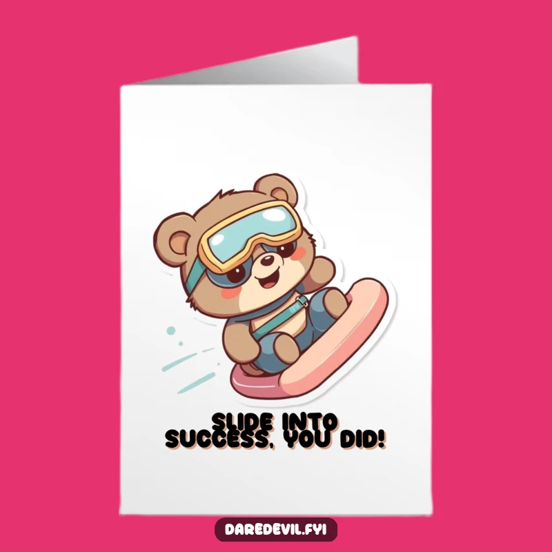 Free Printable Congrats Card: Funny Bear Slide Success, Downloadable Gift for Achievements