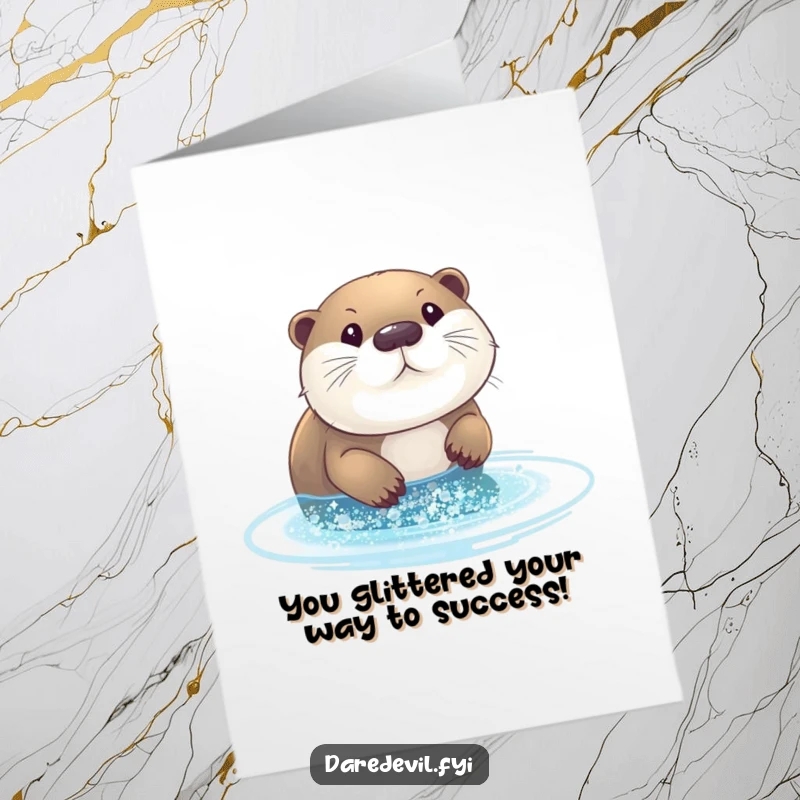 Funny Free Printable Congratulations Card: An otter dives headfirst into glitter, celebrating your dazzling accomplishments!