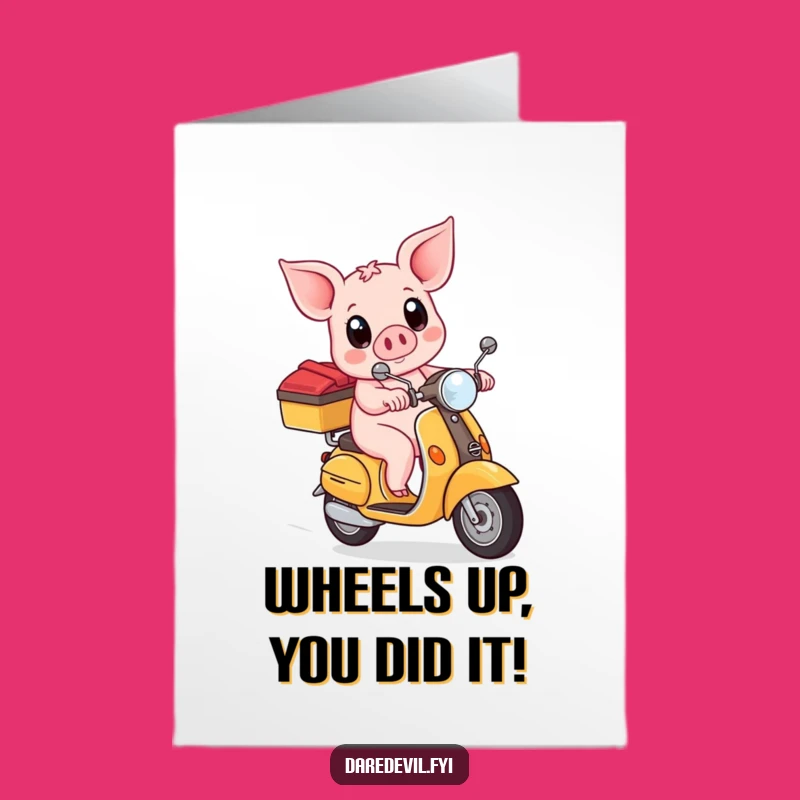 Free Printable Piglet Congrats Card: Scooter Daredevil Downloadable Cheers!