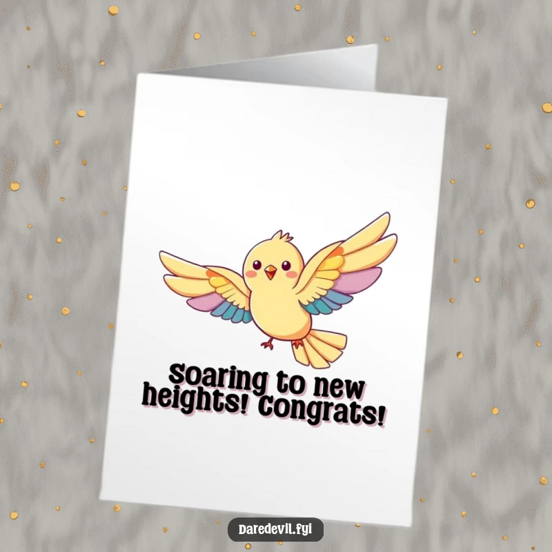 Funny Free Printable Congratulations Card: A bird with massive rainbow wings ascends triumphantly, celebrating your amazing success!