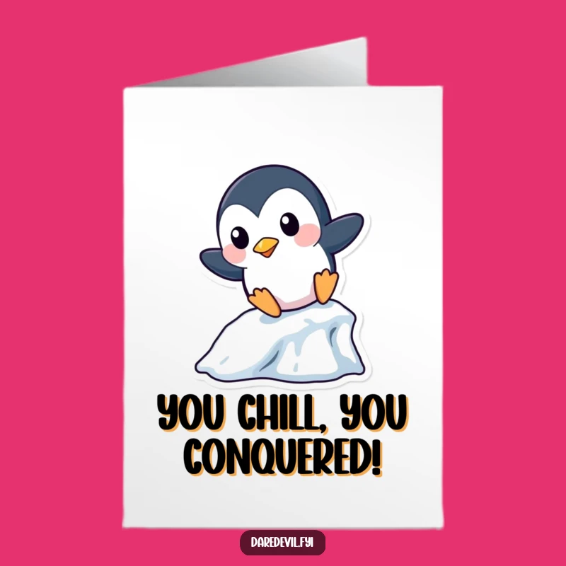 Free Printable Penguin Congrats Card: Sliding Success for Your Big Win Downloadable