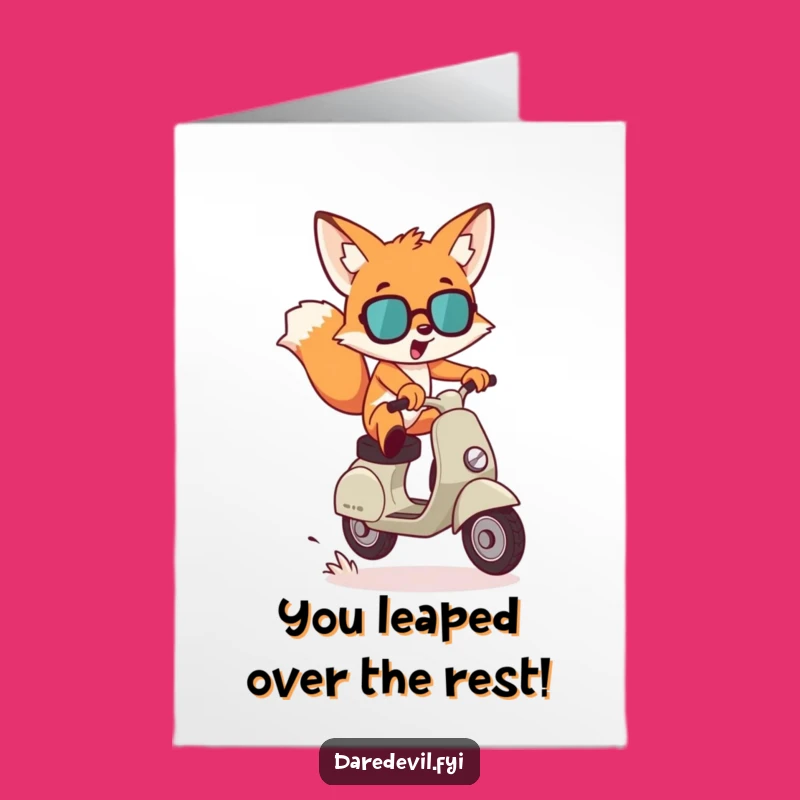 Free Printable Congratulations Card: Fox Scooter Jumps for DIY Gift Download