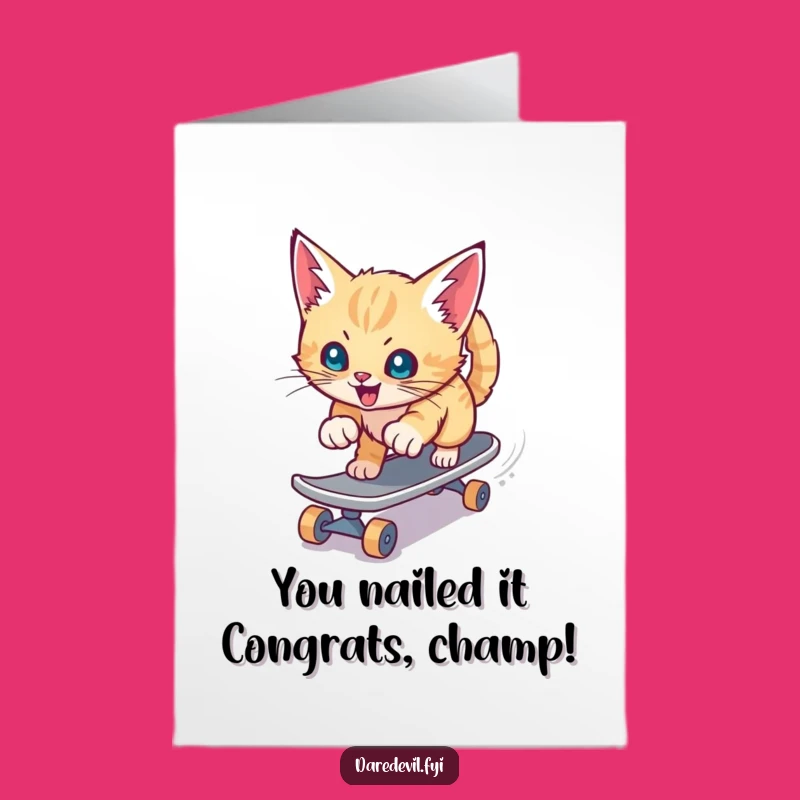 Free Printable Congrats Card: Kitten Skate Slide, Fast Downloadable Greeting