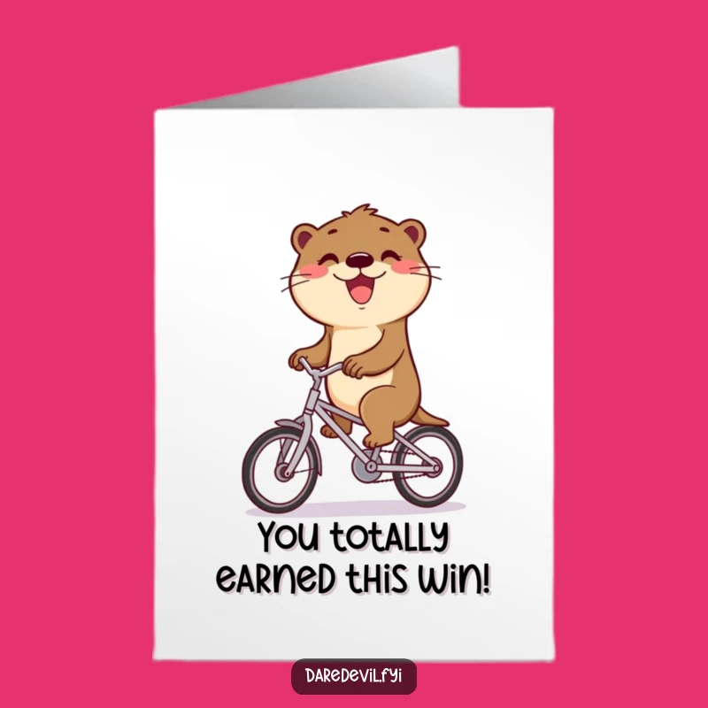 Free Printable Congrats Card: Otter Bike Victory, Humorous Downloadable Gift for Achievers