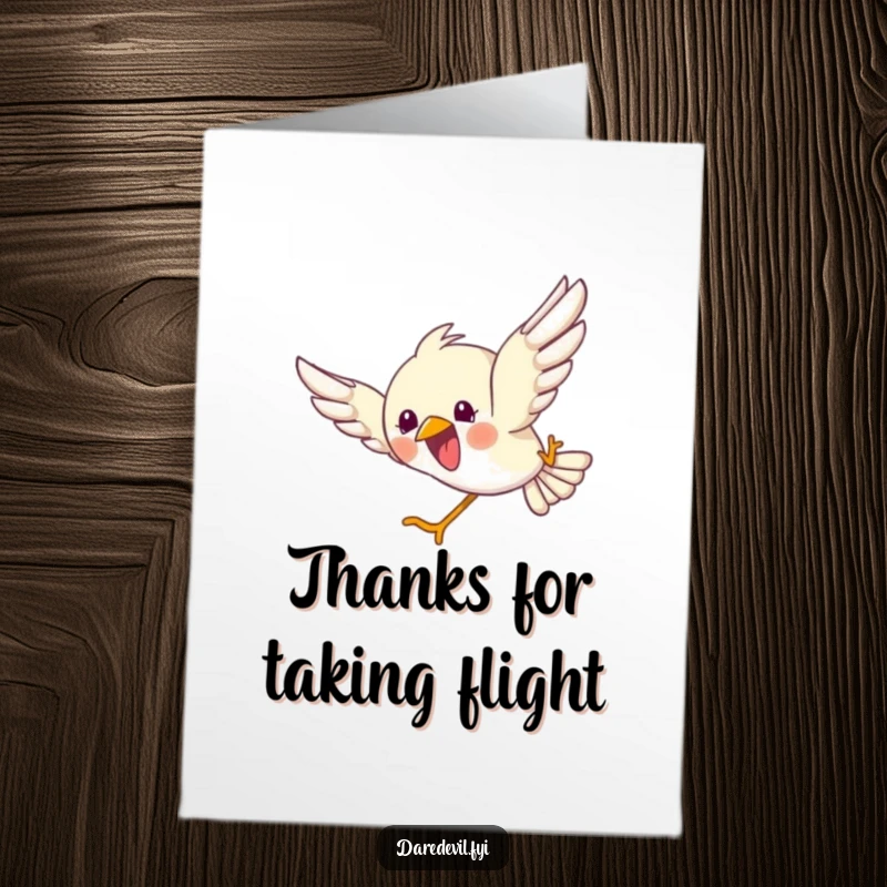 Funny Free Printable Thank You Card: Bird dives with sheer joy, sending a heartfelt thank you note.