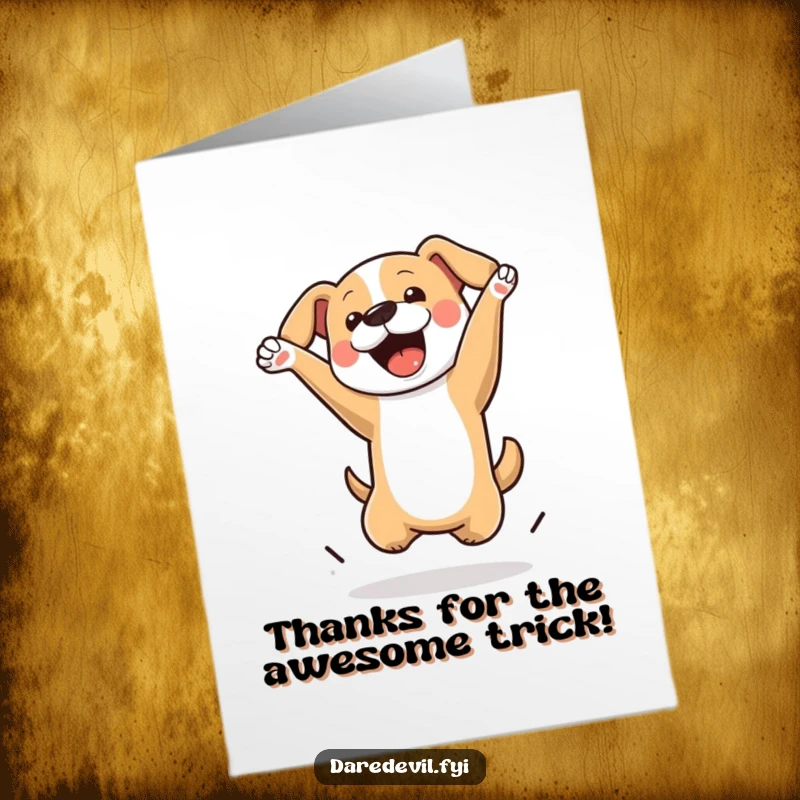 Funny Free Printable Thank You Card: Dog in mid-air flip, a playful and energetic expression of gratitude.