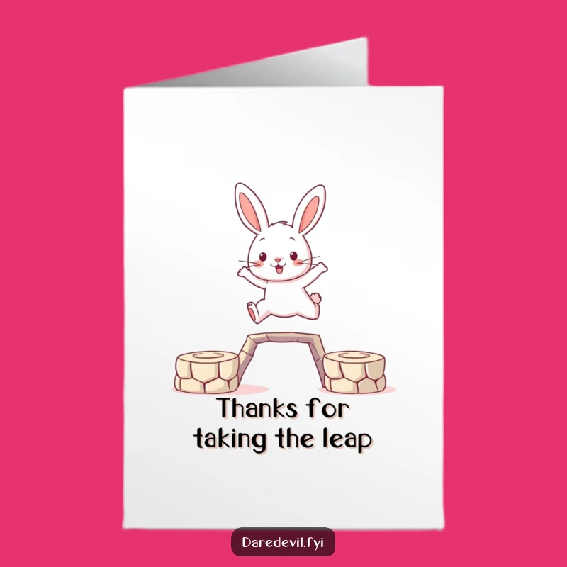 Free Printable Thank You Card: Brave Rabbit Jump, Humorous Downloadable Gift of Appreciation