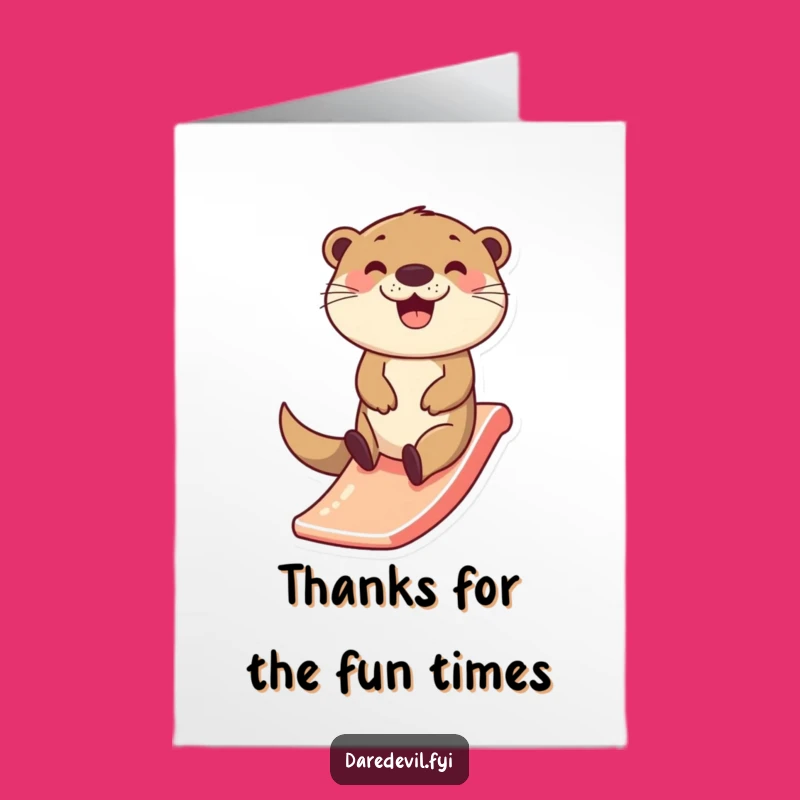 Free Printable Thank You Card: Cheerful Otter Slide, Humorous Downloadable Gift of Gratitude
