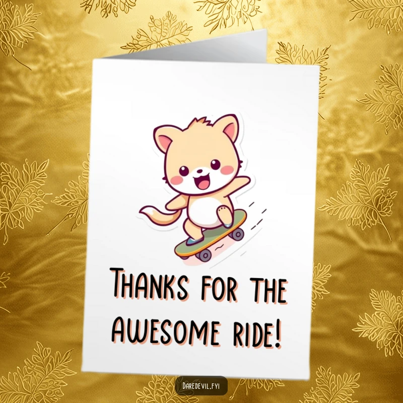Funny Free Printable Thank You Card depicting a happy animal skater giving a thumbs-up after a rad ramp run.