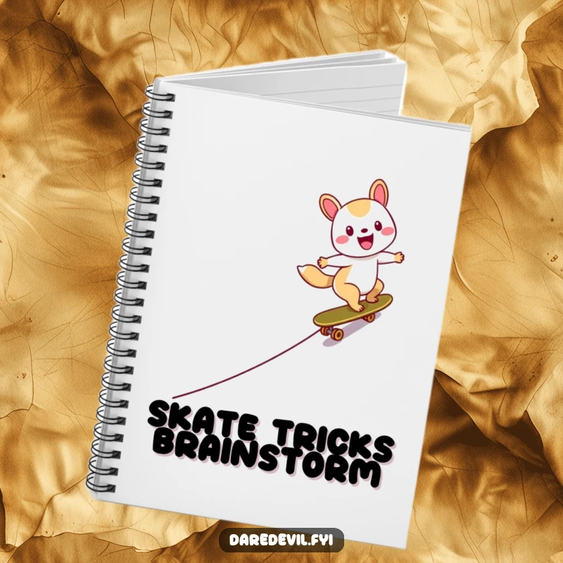 Funny Skater Animal Notebook with a happy character skateboarding down a ramp, perfect for jotting down fast-paced thoughts.