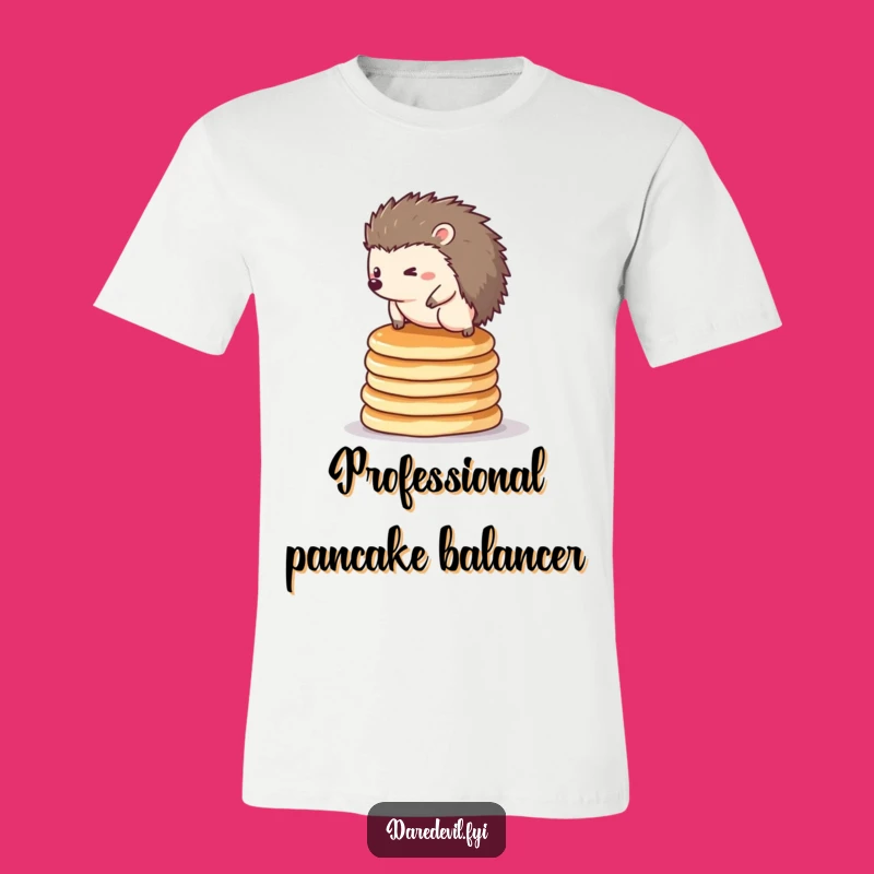 Funny Hedgehog Pancake Tower T-Shirt: Comical Animal Graphic Tee, Perfect Funny Gift