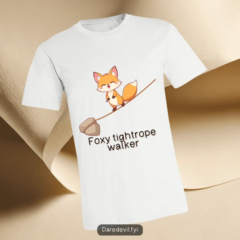 Funny Fox T-Shirt: A joyful fox character walks a thin tightrope, demonstrating balance, skill, and a hint of playful mischief.