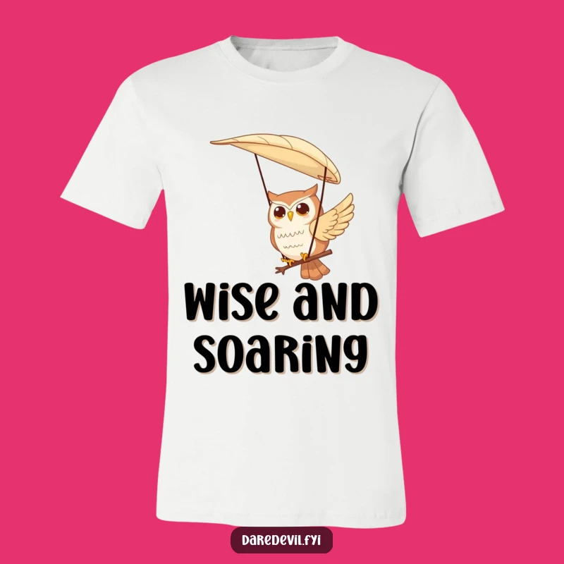 Funny Owl Flight T-Shirt: Contented Character Paragliding Feather, Ideal Funny Gift