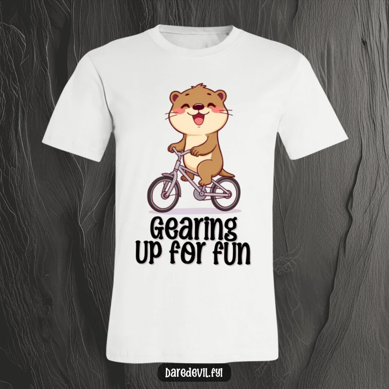 Funny otter beaming with pride while riding a bicycle, exuding pure joy for a funny t-shirt.