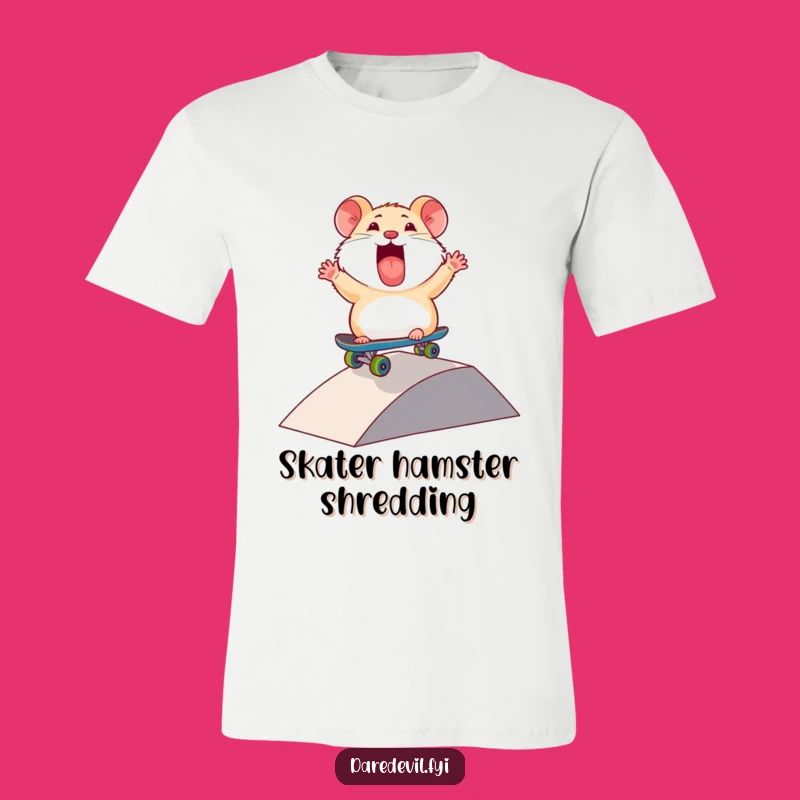 Funny Thrilled Hamster Skateboard T-Shirt: Ride the Fun Wave!