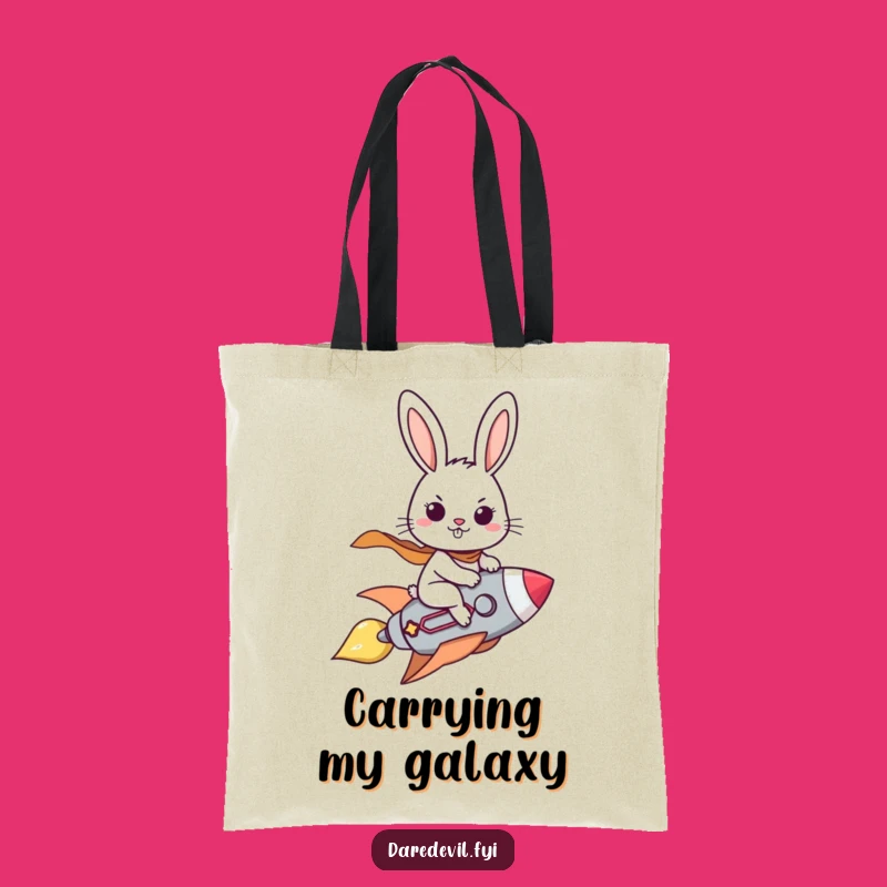 Funny Brave Rabbit Rocket Tote Bag, Hilarious Space Accessory, Determined Explorer Bag