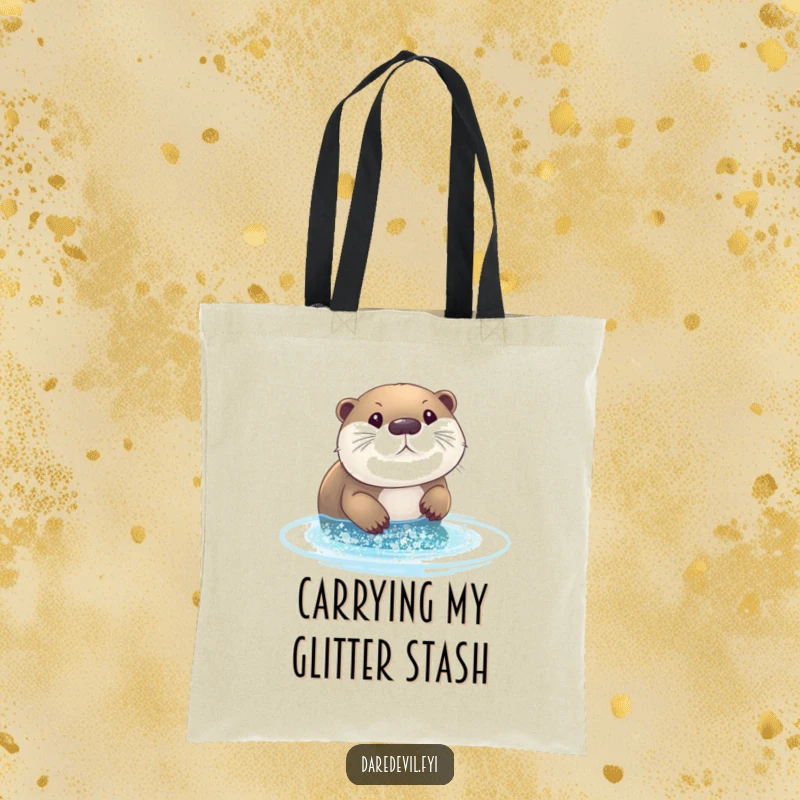 Funny otter glitter tote bag: an otter diving into glitter, a humorous and sparkling accessory.