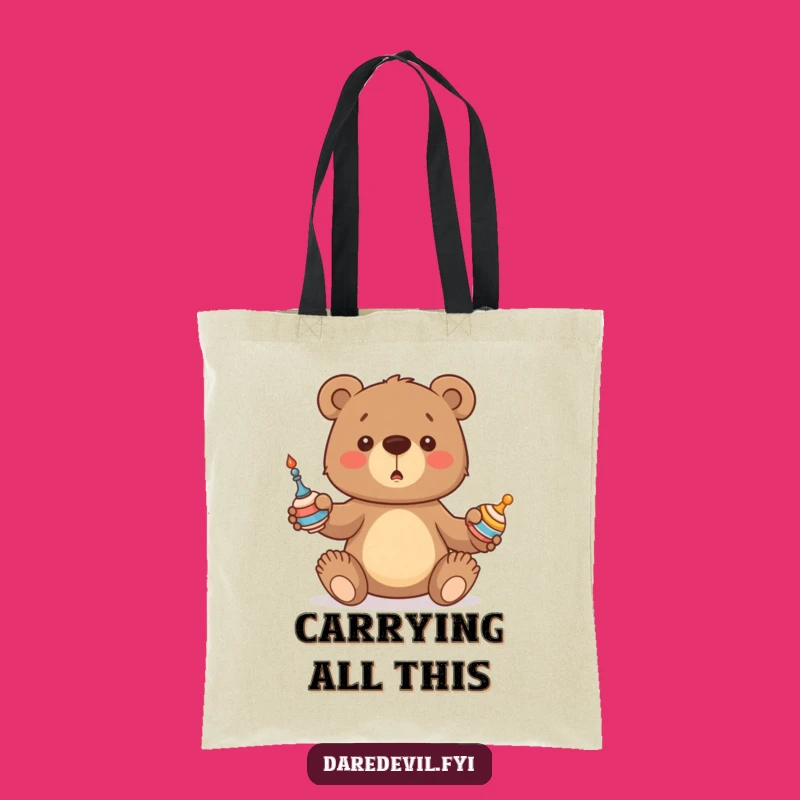 Funny Bear Tote Bag: Juggling Style - Durable & Hilarious Woodland Accessory!