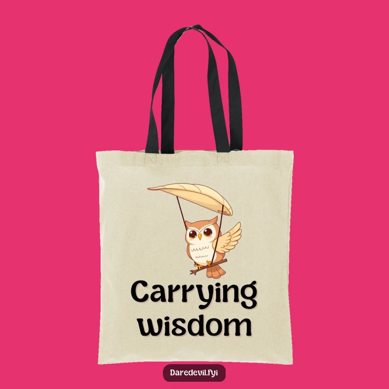Funny Owl Flight Tote Bag: Contented Character Paragliding Feather, Practical Funny Gift