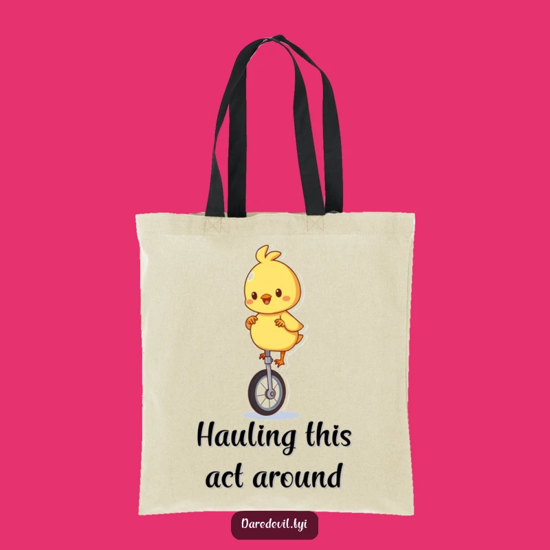 Funny Playful Chick Unicycle Tote Bag: Chic Bird Carryall, Great Funny Gift