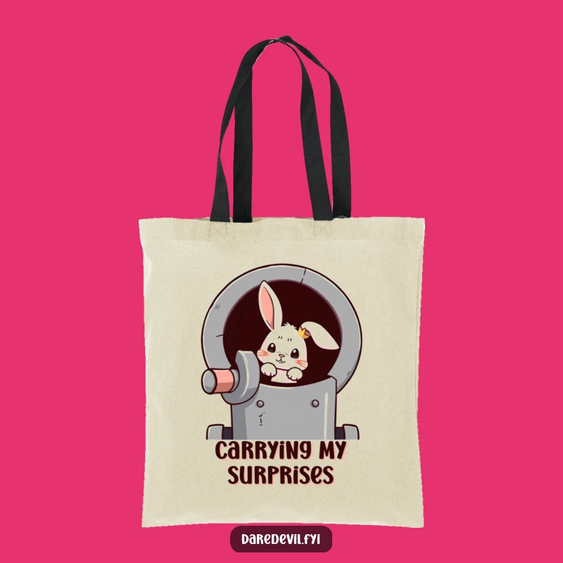 Funny Rabbit Cannon Tote Bag: Carry Your Curiosity in This Hilarious Bag!
